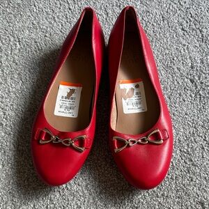 Red Ballet Flats with Gold Chain Detail
